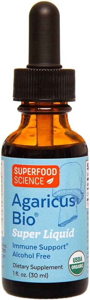 Agaricus Bio Super Liquid Organic Blazei Mushroom Extract Tincture Fruiting Body Beta-Glucan Drops for Natural Killer Cell Activity Liquid Mushroom Supplement for Liver and Immune Support 30 ml
