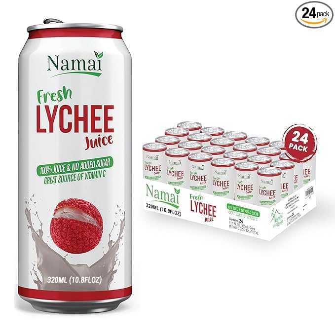 Namai 100% All Natural Pure Lychee Juice No Added Sugar No Preservatives Pack of 24