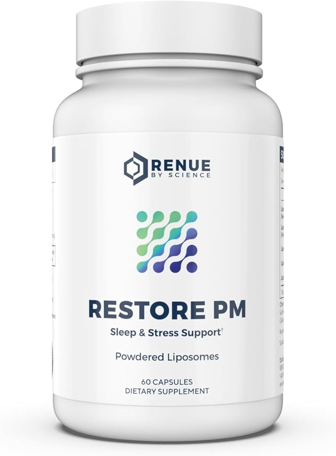 Renue By Science Restore PM | Liposomal Melatonin GABA Supplements | 60 Capsules with Melatonin (3.5mg) 5HTP (100mg) Glutathione (65mg) Apigenin (75mg) GABA (150mg) - Non-GMO | Made in The USA