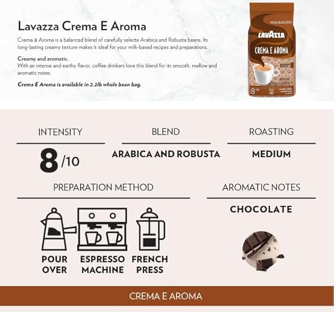 Lavazza Roasted Coffee Beans Crema E Aroma 2.20 lbs (Pack of 6)