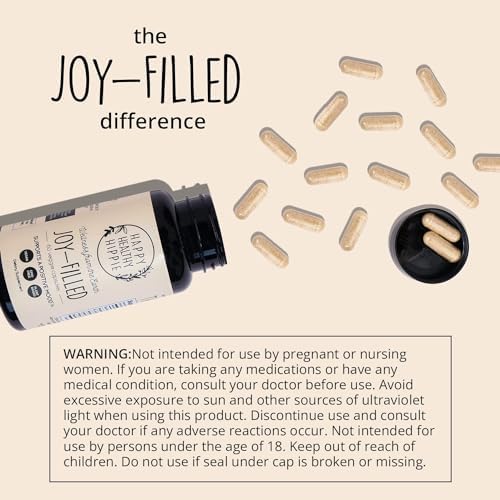 Joy-Filled Mood Support Supplement - 7 Herb Complex + St. Johns Wort (180 Ct) | Rhodiola Rosea Eleuthero Ashwagandha | Stress Relief – Helps Calm The Mind &amp Body | 100% Plant-Based Happy Pills