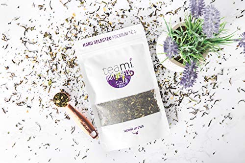 Teami Pure Butterfly Pea Flower Tea - Blue &amp Purple Dried Butterfly Pea Flower Supports Health and Beauty - Caffeine-Free Hand Selected Jasmine Infused Premium Tea - 30 servings per bag