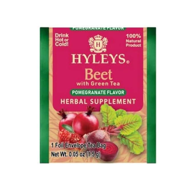 Hyleys Beet &amp Green Tea with Natural Pomegranate Flavor - Herbal Energy Tea - Supports Focus - 25 Tea Bags - (6 Pack - 150 Tea Bags Total)