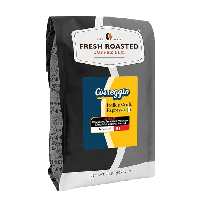 Fresh Roasted Coffee Correggio Italian Craft Artisan Blend 2 lb (32 oz) Dark Roast Kosher Whole Bean