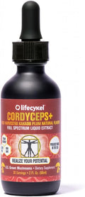 Lifecykel Cordyceps Mushroom Extract w/Kakadu Plum- Natural Energy Supplement for Fatigue &amp Stamina- Mycelium Vitamin C Antioxidants Non-GMO Organic Mushrooms Made in US 2 Fl oz (Packaging May Va