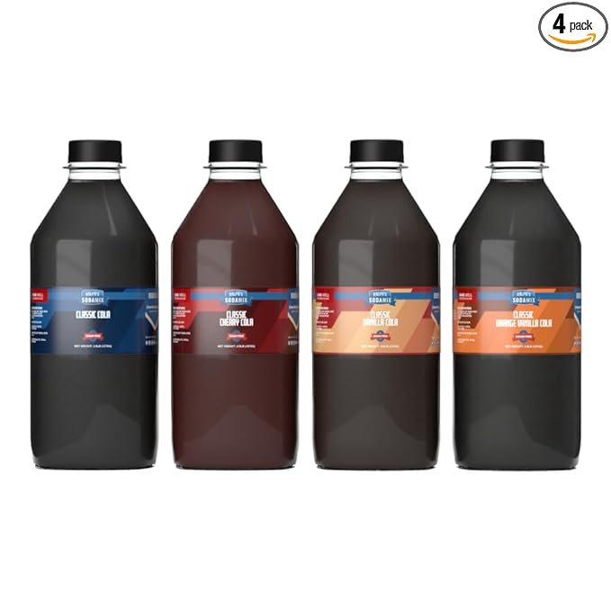 Ralph's 4 SUGAR FREE Diet Sparkling Water Soda Maker Flavors Pack | Classic Vanilla Orange Vanilla and Cherry Cola | Four 32oz Bottles | Sodamix
