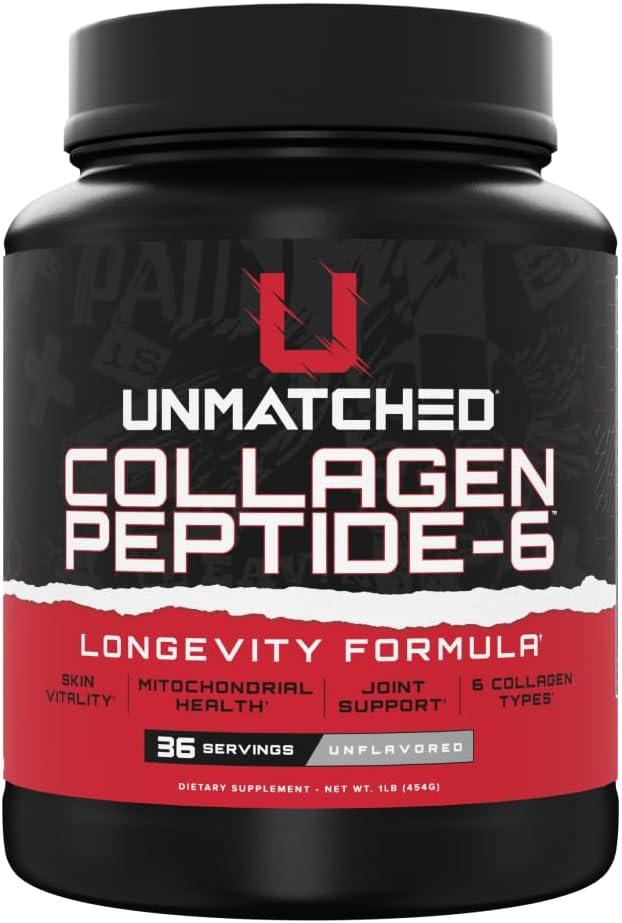 Unmatched Collagen Peptide-6 | Multi-Source Collagen Powder with Vitamin C Biotin &amp Hyaluronic Acid | Supports Skin &amp Joint Health | 36 Servings (Unflavored)