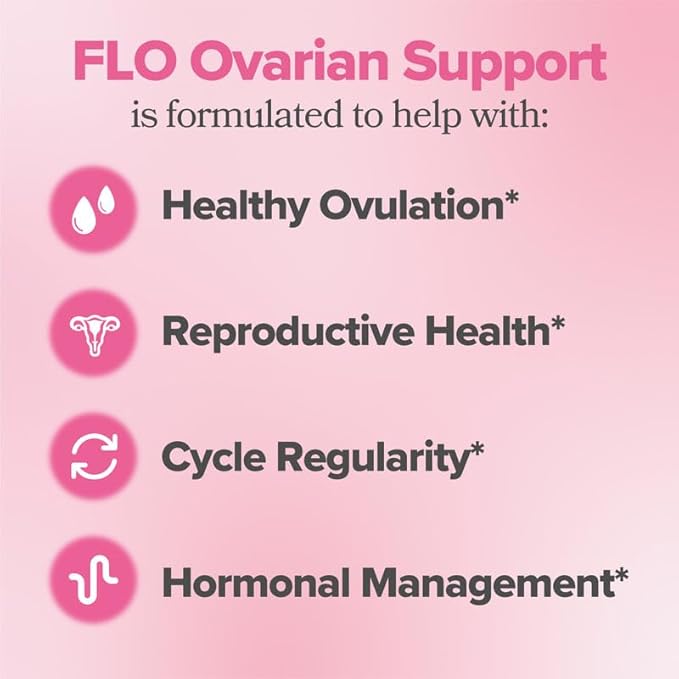 O Positiv FLO Ovarian Health Support - Hormone Balance for Women Supplement with DIM Myo &amp D-Chiro Inositol Folic Acid - Supports Healthy Ovulation Cycle Regularity - 30 Servings
