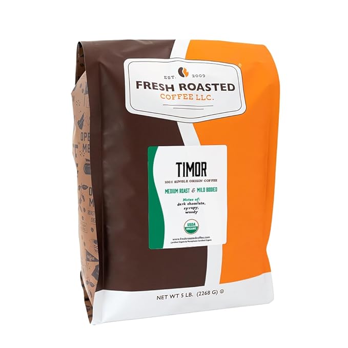 Fresh Roasted Coffee Organic Timor | USDA Organic 100% Single Origin Kosher | Medium Roast 5 lb (80 oz) Whole Bean