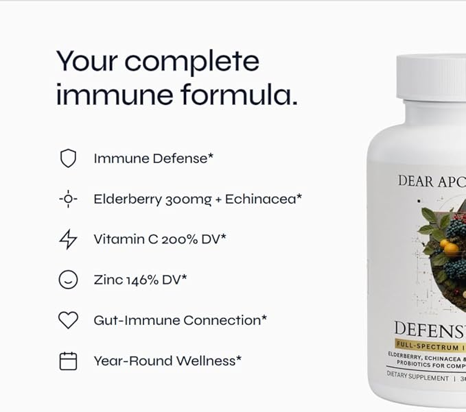 Defensus Max Immune Support Complex — Elderberry 300mg Echinacea 200mg Vitamin C Zinc Turmeric 95% Curcuminoids Probiotics 4.8 Billion CFU — 3-Layer Defense Formula for Adults — 60 Capsules