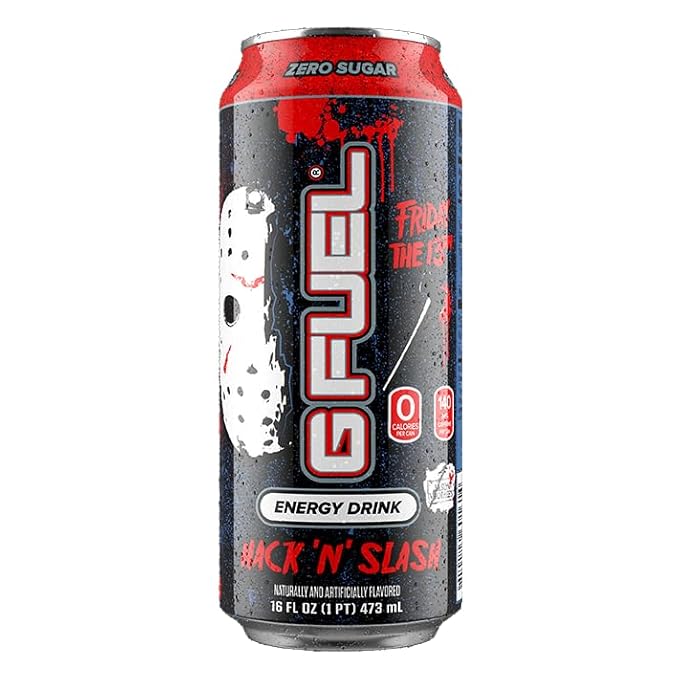 G Fuel Energy Drink Citrus Fruit Punch Sugar Free Beverage with 140mg Caffeine Daily Energy Boost with Focus Amino Vitamin + Antioxidants 16 oz Cans (Friday the 13th 12-Pack)