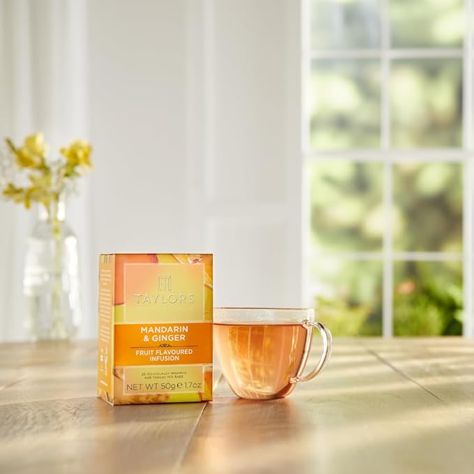 Taylors of Harrogate Mandarin &amp Ginger Herbal Tea Individually Wrapped Bags 20 Count (Pack of 6) Zingy Fragrant &amp Spiced Caffeine-Free Enjoy Hot or Iced 120 Teabags Total