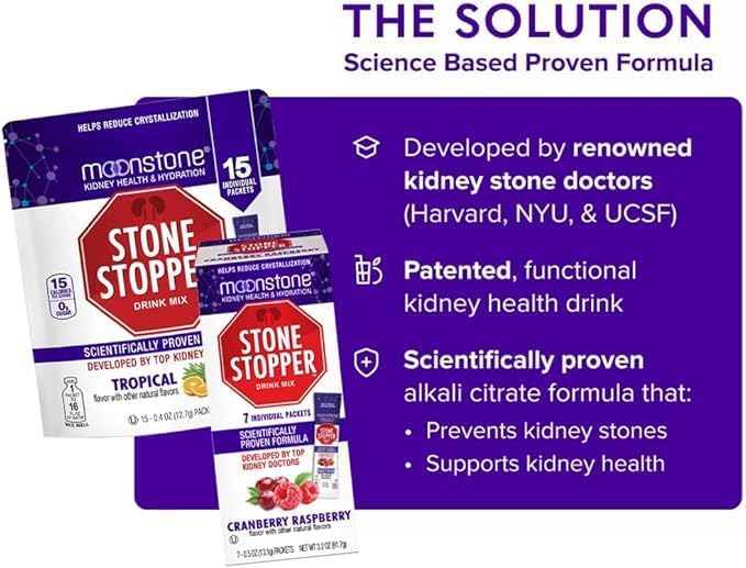 Stone Stopper Drink Mix Cranberry Raspberry Kidney Stone Prevention Calcium Oxalate Protector Developed by Urologists to Improve Hydration &amp Support Kidney Health 15 Day Supply – 2 Pack