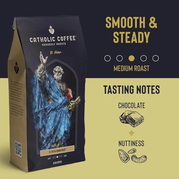 Catholic Coffee St. Peter Medium Roast Ground Coffee &amp Tumbler Gift Set – 12oz Bag Christmas Gift for Coffee Lovers Catholic Holiday Box