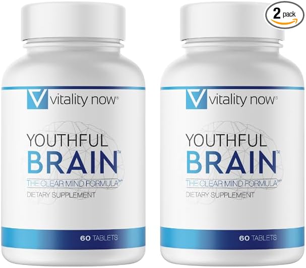 Youthful Brain 2 Bottle Bundle - Memory &amp Brain Health Support Supplement - Brain Booster Clarity with Bacopa Monnieri Ginkgo Biloba B12-60-Day Supply (120 Count)