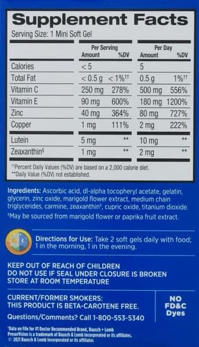 PreserVision AREDS 2 Eye Vitamin &amp Mineral Supplement Contains Lutein Vitamin C and E Zeaxanthin Zinc 120 Softgels (Packaging May Vary) (Pack of 2)