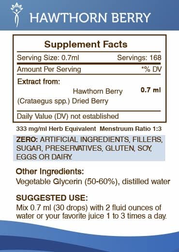 Secrets of the Tribe Hawthorn Berry Tincture Alcohol-Free Extract Hawthorn Berry (Crataegus spp.) Dried Berry 4 oz