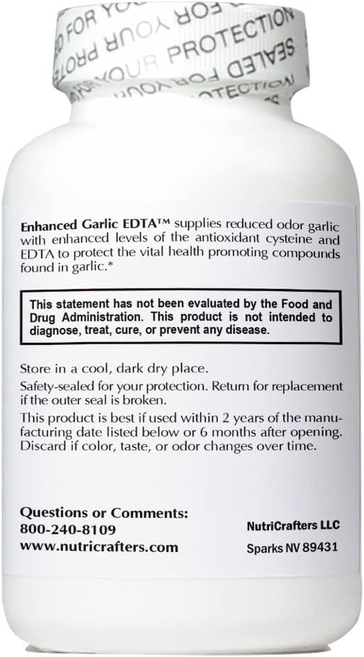 Enhanced Garlic EDTA -1 bottle of 120 capsules - 1000mg High Potency Calcium Disodium EDTA Formula - No Magnesium Stearate or Aluminum Containing Zeolite - Made and Independently Tested in the USA