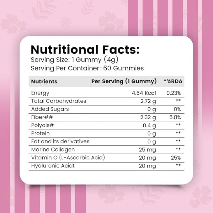 Miri with Marine Collagen Hyaluronic Acid &amp Vitamin C | Skin Collagen Booster for Radiant &amp Glowing Skin | Sugar-Free for Men &amp Women - 60 Gummies Set of 1