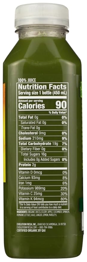 Evolution Fresh Organic Greens and Ginger Juice Blend 15.2 Fluid Ounce - 6 per case.