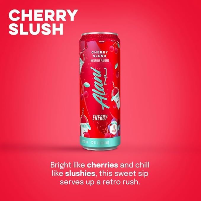 New Alani Energy Drinks Strawberry Sunrise Watermelon Wave Cherry Slush Flavors Variety Pack Sugar-Free Low-Calorie Energy Boost Drink 12 fl oz (Pack of 6)