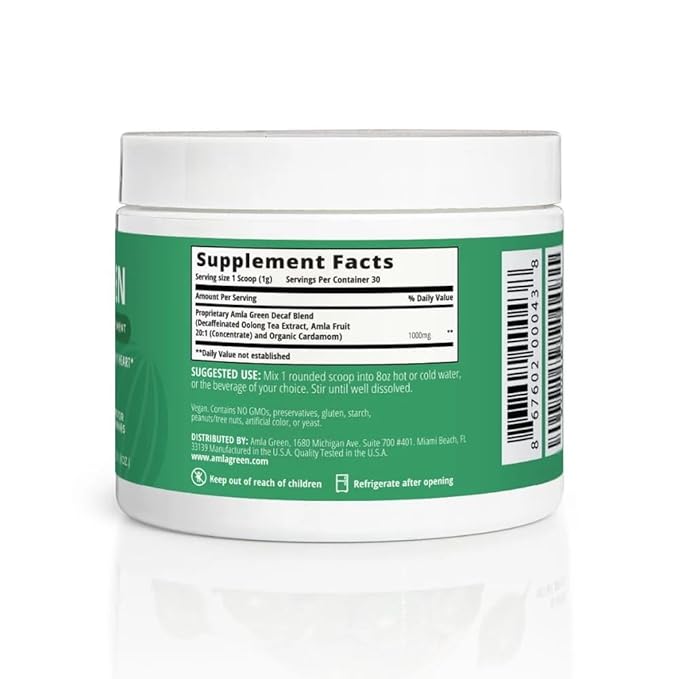 Amla Powder &amp Decaf Green Tea Superfood Supplement 20x Ultra Concentrated Amla Antioxidant Support Made with Oolong Tea and Indian Gooseberries Organic Vegan Decaf 30 Servings