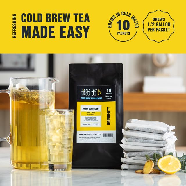 Tiesta Tea - Meyer Lemon Zest Cold Brew Loose Leaf Premium Blend Non-Caffeinated Iced Tea 10 Cold Brew Packets Makes One 64oz Pitcher