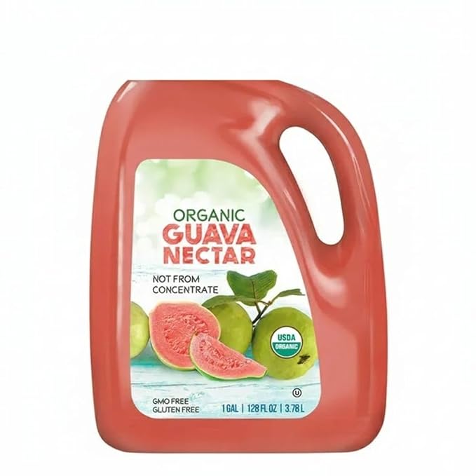 Organic Guava Nectar 128 fl oz | 1 Gallon Tropical Juice Nectar | Made with Real Organic Fruit | No Artificial Flavors or Colors | Refreshing Exotic Drink | Bulk Family Size