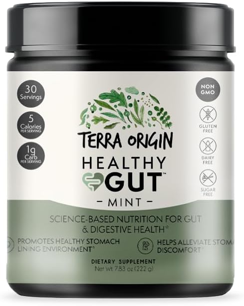 TERRA ORIGIN Healthy Gut Mint Flavor |30-Servings with L-Glutamine Zinc Glucosamine Slippery Elm Bark Marshmallow Root and More!