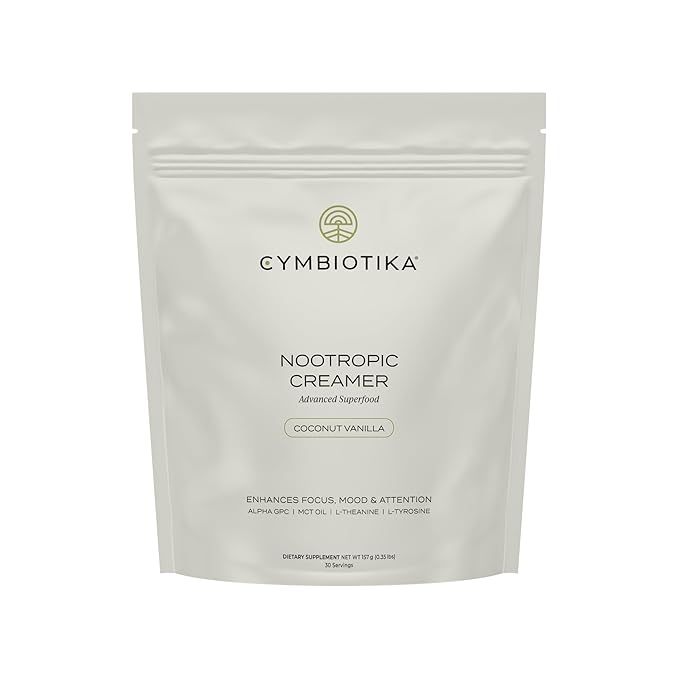 CYMBIOTIKA Nootropic Creamer – MCT Oil Alpha GPC L-Theanine – Keto Vegan Sugar-Free Coffee Creamer for Focus Energy &amp Mental Clarity – Coconut Vanilla Flavor 30 Servings