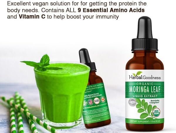 Herbal Goodness Moringa Extract Liquid Drops 1 Fl. oz - Superfoods Tincture for Energy &amp Immune Support Organic and Highly Bioavailable Alternative to Moringa Capsules &amp Powder Non-GMO Vegan