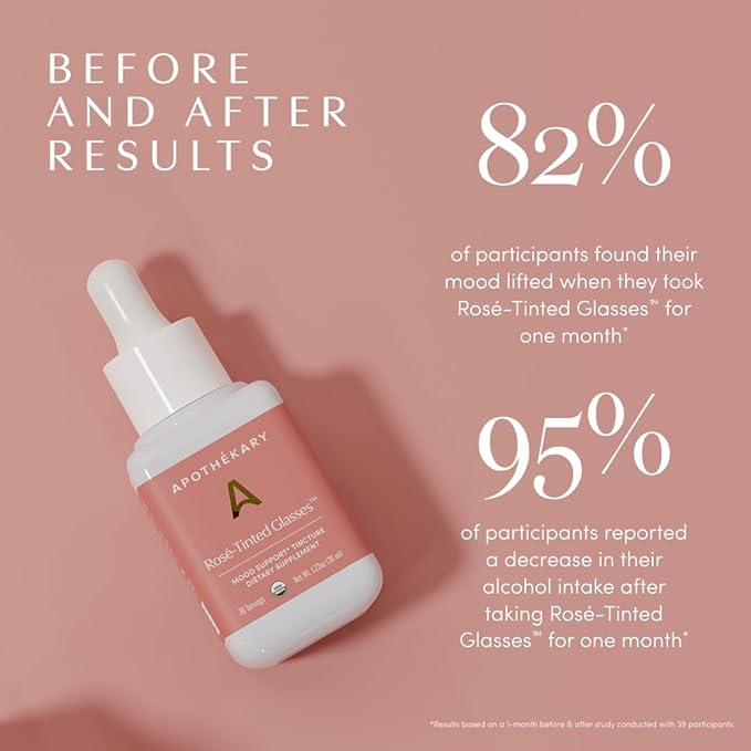 Apothékary Rosé-Tinted Glasses Supports a Balanced Mood and Focus Alcohol-Free Wine-Inspired Herbal Liquid Drops with Schisandra Berry &amp Lion's Mane Mushroom Fast-Acting 1 fl oz 30 Servings