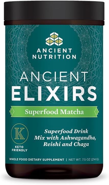 Matcha Green Tea Powder with Ashwagandha by Ancient Nutrition Ancient Elixirs Superfood Matcha Energy Powder with MCTs Promotes Healthy Energy Levels Paleo and Keto Friendly 20 Servings