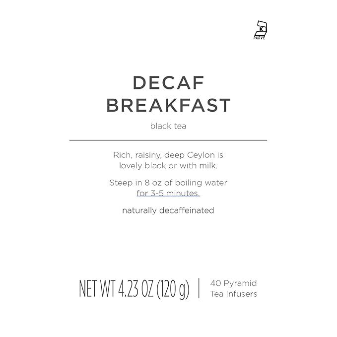 Tea Forte Decaf Breakfast Premium Caffeine-Free Black Tea Blend Event Box Bulk Pack 40 Count 10 per tray Individually Wrapped Handcrafted Pyramid Infusers