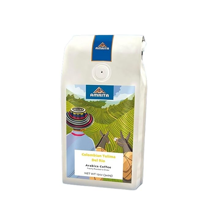 Colombia Tolima Del Rio - Light - Roasted by Amrita Certified Pure - Whole Bean Coffee - 2 Pound Bag