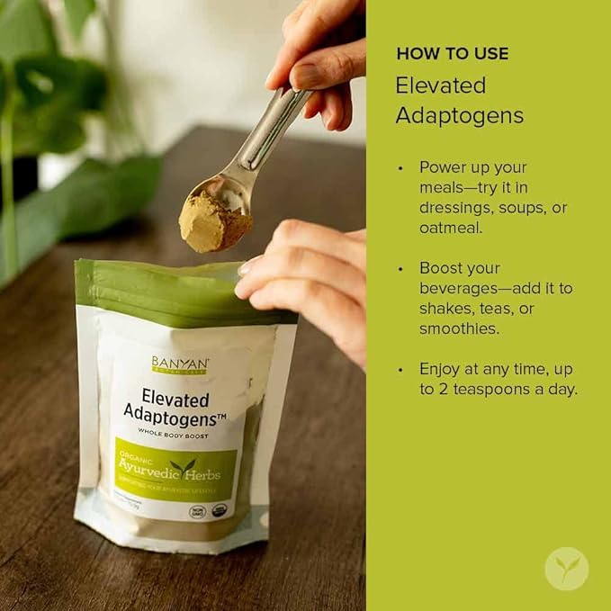 Banyan Botanicals Elevated Adaptogens – Organic Superfood Powder with Moringa Ashwagandha &amp Tulsi – Caffeine-Free Superfood Blend for Herbal Stress Relief* – 2.5oz – Non GMO Sustainably Sourced V