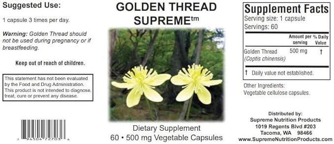 Supreme Nutrition Golden Thread Supreme 60 Pure Coptis Chinensis Vegetarian Capsules