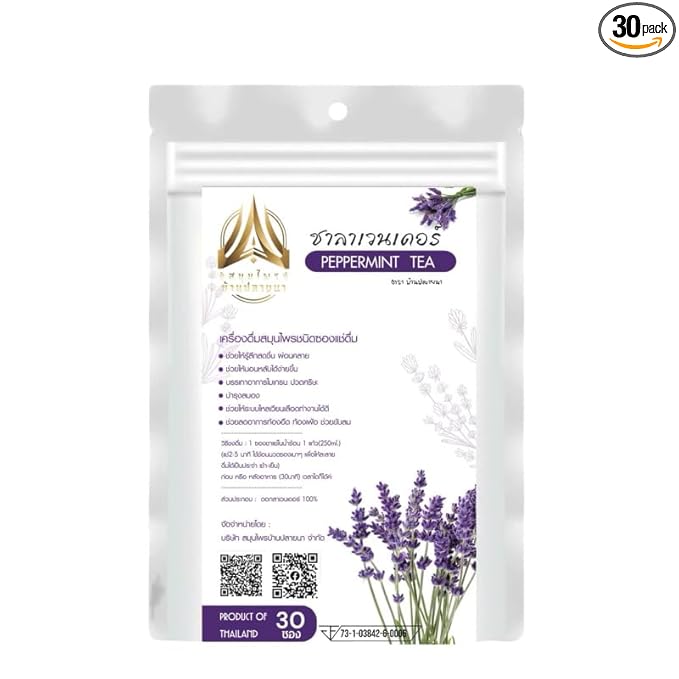 Thai Herbal Tea Bags for Relaxation and Wellness 30 Sachets Hot Tea Blend (Peppermint)