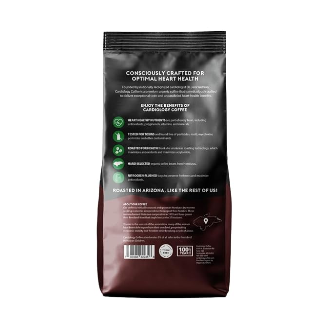 Cardiology Coffee – Medium Roast Decaf Coffee Beans – USDA Certified Organic Mold Free 12oz Premium Whole Bean Coffee – Decaf Barista-Style Beans with Swiss Water Decaf and Antioxidant Benefits