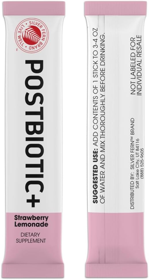 Silver Fern Brand Postbiotic+ Strawberry Lemonade Powder – Postbiotic Supplement with BIOMend™ BetaVia™ and Immuse® – Supports The Digestive System &amp Overall Wellness – 30 Stick Packs