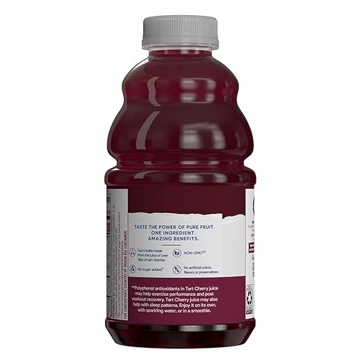 Ocean Spray® Pure Unsweetened Tart Cherry 100% Tart Cherry Juice 32 Fl Oz Bottle (Pack of 8)