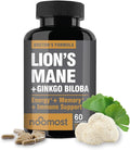NooMost Lions Mane Supplement Organic Capsules - With Ginkgo Biloba - Cognitive Health Focus &amp Memory Support - Natural Superfood for Brain Energy &amp Immune Health - Non GMO- 60 Caps - 2 Mont