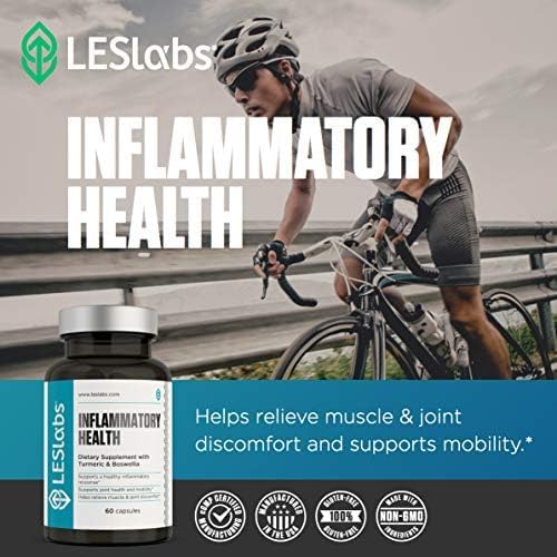 LES Labs Inflammatory Health – Joint Support Muscle Function &amp Relaxation Mobility– Turmeric Boswellia Quercetin Ginger &amp CoQ10 – Non-GMO Supplement – 60 Capsules