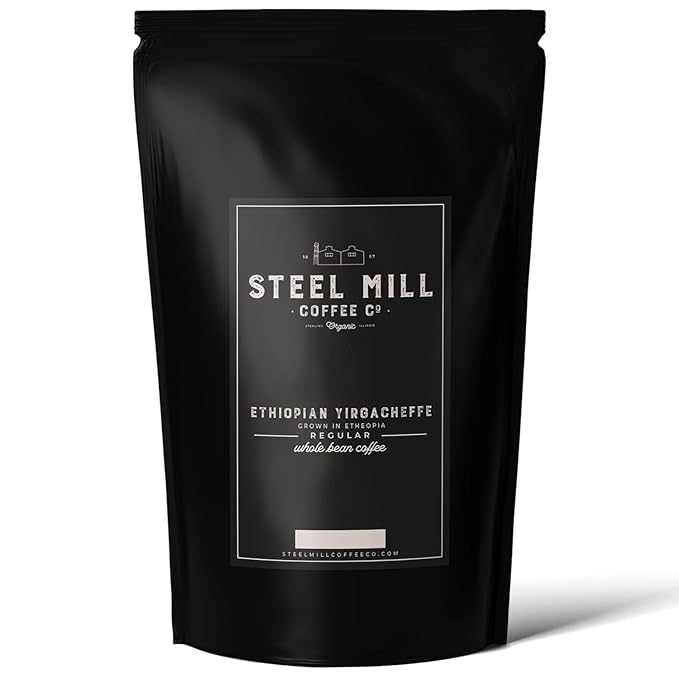 Steel Mill Coffee Co. | Ethiopian Yirgacheffe Fair Trade Organic Coffee | 2 LB Bag | Whole Bean | Medium Roast | 100% Arabica Beans | Organic Fair Trade