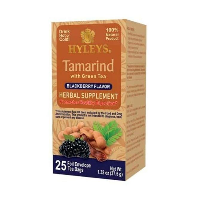 Hyleys Tamarind With Green Tea Blackberry Flavor - 25 Tea Bags (Gmo Free Gluten Free Dairy Free Sugar Free &amp 100% Natural)