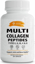 SIRUNES Multi Collagen Peptides Capsules - Non-GMO &amp Gluten Free Type I II III V X Hydrolyzed Collagen Supplements with Vitamin C - Supports Healthy Hair Skin Nails &amp Joints - 100 Capsu