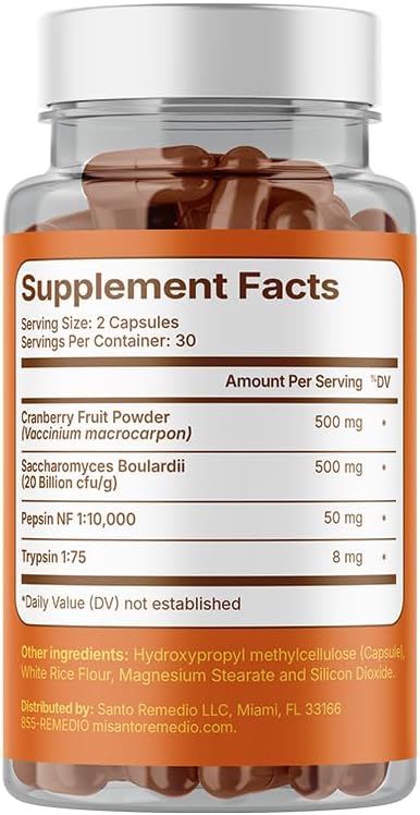 Santo Remedio Urinary Tract Dietary Supplement Helps Reduce Urinary Tract Infections Unique Formula with Cranberries Probiotics and Enzymes Clinically Proven Ingredients Non-GMO 30 Servings