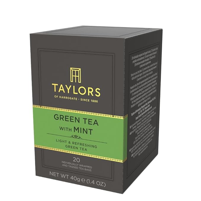 Taylors of Harrogate Green Tea with Mint Individually Wrapped Bags 20 Count (Pack of 6) Refreshing Light &amp Lively Caffeinated Enjoy Hot or Iced 120 Teabags Total
