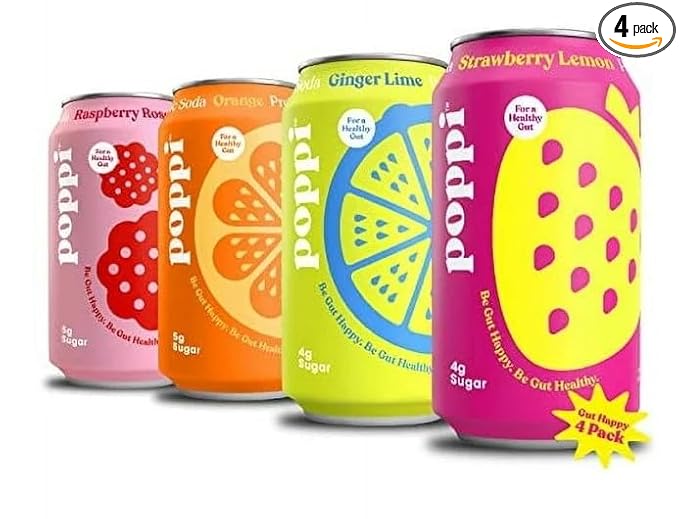 Sparkling Prebiotic Soda Starter 4-Pack w/Gut Health &amp Immunity Benefits Beverages w/Apple Cider Vinegar Seltzer Water &amp Fruit Juice Low Calorie &amp Low Sugar Drinks 12oz Pack of 4