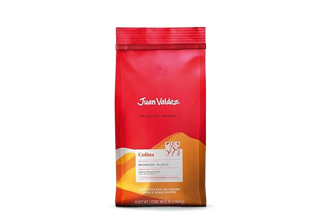 Juan Valdez Colina Whole Bean Coffee - Medium Roast | 16 oz - 100% Colombian Coffee | Unique “Caracolito” Beans with Peach &amp White Chocolate Notes
